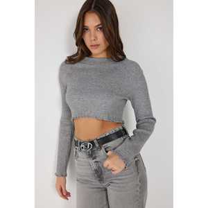Casual Style Cycle Neck Ribbed Knit <b>Crop</b> <b>Top</b> Short Length <b>Top</b> - Product Image 3