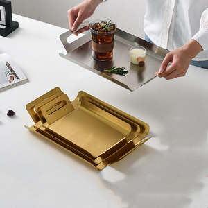 Stainless Steel Serving <b>Tray</b> with Handles Rectangular Metal Food Plate Decorative <b>Jewelry</b> Storage Organizer Coffee Table <b>Tray</b> - Product Image 4