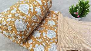 Floral Block Print Cotton Queen <b>Quilt</b> Handmade <b>Bedspread</b> - Product Image 3