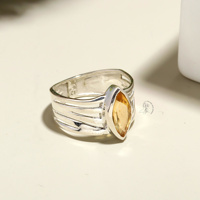 Bague en argent sterling 925 à triple bande minimaliste avec pierre jaune, cadeau pour femme, épouse, pierre précieuse citrine naturelle taille marquise