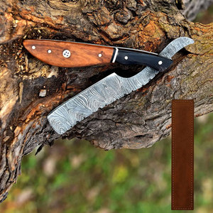 Maquinilla de afeitar recta de acero de Damasco hecha a mano estética con mango de madera Pakka negro y marrón hoja personalizada peluquero clásico exótico - Product Image 4