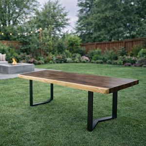 Table à manger moderne pliable en bois massif de monkey pod ou de suar, faite à la main, avec des pieds en métal en forme de W, pour la maison et l'hôtel - Product Image 1