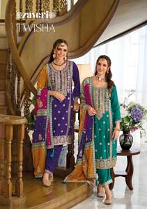 Designer Salwar Kameez costume Dupatta indien et pakistanais dames femmes portent broderie travail lourd Chinon en gros bas prix - Product Image 6