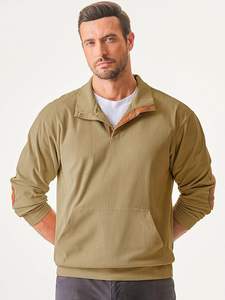 เสื้อสเวตเตอร์แขนยาวผ้าลูกฟูกสำหรับผู้ชาย, เสื้อสเวตเตอร์ลำลองลาย3D สีพื้นปกตั้ง - Product Image 6