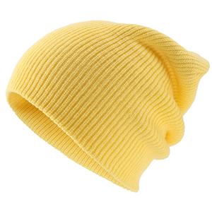 Oem Blank Cuff Acrylic Knitted Winter Custom Fluorescent Neon <b>Light</b> Yellow Beanie <b>Hats</b> - Product Image 2