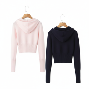 Cárdigan de manga larga para mujer, suéter, capucha, cremallera, Mosca, Color sólido, tejido, moda informal, temporada de otoño, alta calidad, Frente 100% - Product Image 2