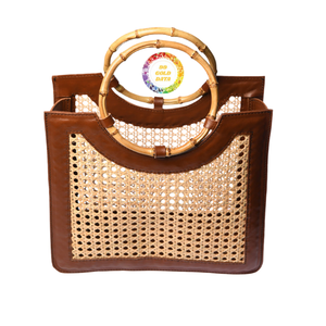 Vente en gros 2024 Sac à main demi-lune avec perle en bois et poignée tissée en bambou Paniers de rangement élégants - Product Image 1