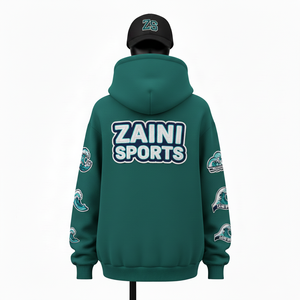 Sweat à capuche zippé pour femme, hiver, 320 GSM, coton doux, polaire en polyester, vert foncé, broderie, logo appliqué, sweat-shirts basiques - Product Image 2