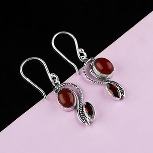 ต่างหูโกเมนสไตล์คาร์เนเลียนสีเงินสเตอริงของผู้หญิง925ทรงรีที่สง่างามเครื่องประดับเงินสำหรับงานแต่งงาน - Product Image 4