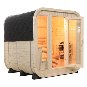 Sauna Cuadrada Exterior de Pino Blanco para 6 Personas con Puertas de Vidrio Grandes - Product Image 4