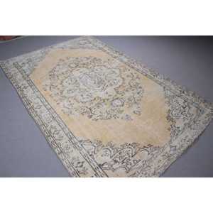 พรมตุรกีโบราณขนาดใหญ่ 5.6x8.7 ฟุต พรมขนสัตว์สีขาวลายอิคัต - Product Image 2