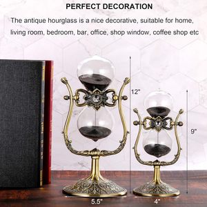 12 Inch Large Brass Engraved Rotating <b>Sand</b> Timer Clock with <b>Decorative</b> Stand - Product Image 3