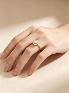 Anillo de Halo de Diamantes Naturales en Oro Sólido de 14K HKJA, Anillo de Compromiso Minimalista, Joyería Fina para Mujer - Product Image 3