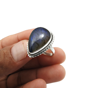 Dainty Gift for Her 925 Sterling Silver Natural <b>Labradorite</b> Gemstone Teardrop Shape <b>Ring</b> Handmade Jewelry Wholesale Manufacturer - Product Image 4
