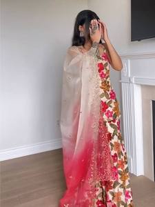 Último Modelo de Salwar Indio Bollywood para Mujer, Blanco, con Estampado Digital, de Seda Chinon Pura, Corte Regular, Secado Rápido, para Todas las Temporadas, Ideal para Fiestas y Bodas - Product Image 6