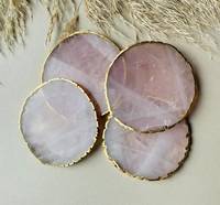 Sous-verre en quartz rose naturel poli avec bordure plaquée or, haute qualité, tailles personnalisées, vente en gros, sculpture de pierres de guérison pour la maison