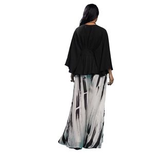 Top Georgette negro con Palazzo a rayas blancas y negras en seda, venta al por mayor, Ropa Étnica para mujer, proveedor de fábrica de ropa OEM - Product Image 6