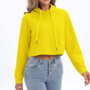 Sudadera con Capucha Corta de Estilo Nuevo, Color Sólido, 100% Algodón, Corte Holgado, Dobladillo sin Rematar, Personalizada, Manga Larga Delantera, para Mujer, Otoño - Product Image 2