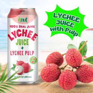 Jugo de lichi 100% con pulpa VINUT, lata de 490 ml, fabricante, marca privada, OEM, ODM, precio al por mayor, ISO - Product Image 3