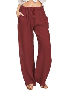 Pantalon à jambes larges pour femmes, décontracté, couleur unie, coton, lin, taille haute, pantalon long et droit pour femmes, pantalon ample à longueur de cheville - Product Image 2