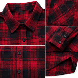 Chemise en flanelle à carreaux pour femmes, manches longues, boutonnée, coupe ample, décontractée, col rabattu, poches, vêtements d'automne - Product Image 6