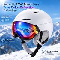 Casque de ski HONORTOUR Premium de haute qualité avec lentille Revo, protection UV 100%, casque de ski professionnel avec lunettes