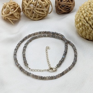 สร้อยคอลูกปัดดีเงินสเตอร์ลิงสีทอง925ลูกปัดลาบราดอร์ไลท์100% เจียระไนแบบธรรมชาติไม่เหมือนใครเป็นที่นิยม - Product Image 4