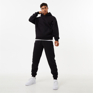 Ensemble de survêtement pour homme en coton respirant décontracté noir uni avec boutons latéraux, jogging à rayures évasées en polyester, cargo 100% coton - Product Image 3