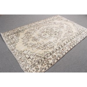 Tapis turc vintage, tapis de 5,2 x 8,3 pieds, tapis en laine persane blanc et marron - Product Image 4