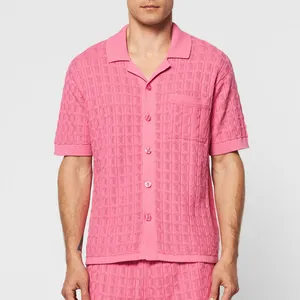 Polo en coton tricoté avec logo jacquard personnalisé OEM Chandail à manches courtes cardigan T-shirts en tricot surdimensionnés pour homme