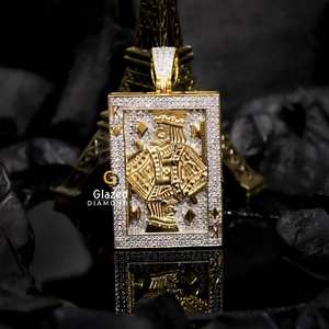S925 Sterling Silver King Card Poker Pendentif Design Hip Hop accrocheur Glacé Brillant Cut Lab Grown Diamonds VVS Clarity Gift - Product Image 1