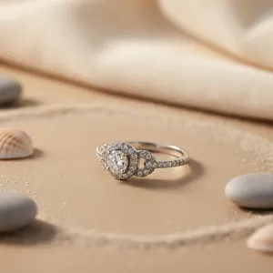 Anillo de Compromiso Romántico de Oro Sólido de 18K con Diamantes, Corte Brillante Redondo, Engaste Pavé, Joyería Fina para Mujer de la India (Rajasthan) - Product Image 1