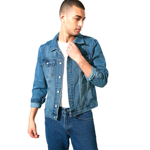 Veste en jean décontractée pour hommes en gros avec logos personnalisés imprimés, techniques de lavage à l'ancienne tendance pour l'hiver - Product Image 1