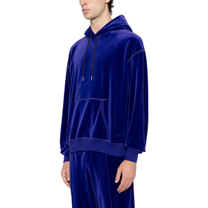 Sudadera con capucha de terciopelo para hombre, manga larga, color azul, hombro caído, cálido, ropa de calle informal de invierno, sudaderas con cordón para hombre - Product Image 3