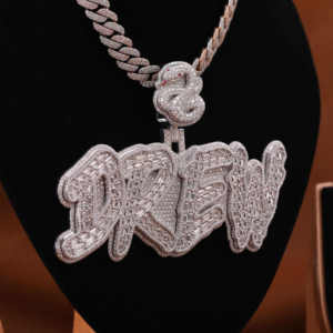 Pendentif en diamant Moissanite Iced Out Round & Baguette Cut Hip Hop Drew Lettre Pendentif Cadeau de mariage pour lui en argent sterling 925 - Product Image 6