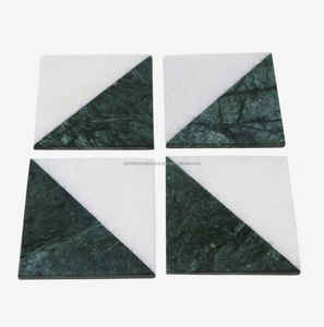 Dessous de verre ronds faits à la main en marbre vert et blanc Tapis et tampons uniques - Product Image 4