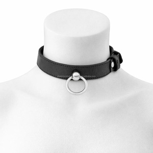 Leather BDSM <b>Black</b> Collar with O <b>Ring</b> Neck Circumference 14 to 21 inches Eternity Bondage <b>Black</b> Collar - Product Image 1