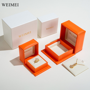 Weimei mới cao cấp tùy chỉnh thiết kế giấy bên ngoài hộp da vuông màu cam trắng trang sức Đóng gói hộp cho bông tai vòng cổ - Product Image 6