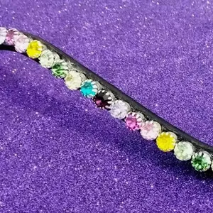 Beautiful rainbow color Indian Manufacture Horse beautiful slim fit crystal & Leather softy Horse Browbands with all designed.