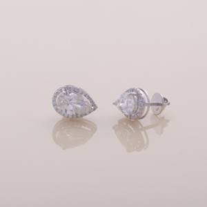 3 Carat Pear Diamond Halo <b>Earrings</b> with 0.29 Carat Diamonds IGI Certified Rhodium Plated <b>Solid</b> 925 Sterling <b>Silver</b> Gift Jewelry - Product Image 3