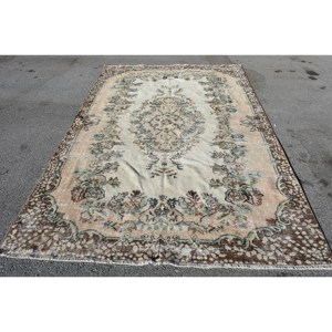 พรมขนสัตว์สีเบจสีน้ำตาล6.2x9.4ฟุตแบบตุรกีดีไซน์แบบเย็บปะติดสำหรับทางเข้าห้องนั่งเล่นหรือห้องนอน - Product Image 1