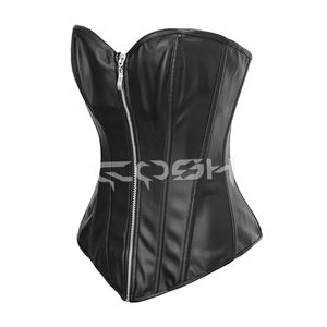 Corset tendance en cuir noir avec panneau gris, haut sexy pour femme, idéal pour les soirées en club – Fabricant - Product Image 3