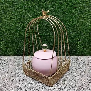 ตะกร้าโลหะใหม่ที่น่าทึ่งพร้อมเหยือกเซรามิกสีชมพูและลูกบิดคริสตัล - Product Image 6