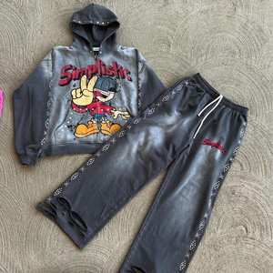 Personalizado Rhinestone hombres invierno ODM sólido polar cortar y coser pesado holgado Deporte Pantalones de chándal conjunto de joggers - Product Image 2