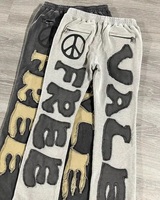 Conjunto de Sudadera con Capucha y Pantalones Oversize Personalizados con Lavado Ácido, Parches de Letras Desgastadas, Chándal Urbano para Hombre 100% Algodón