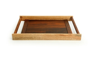 ถาดเสิร์ฟงานทำมือลายป่าไม้พร้อมที่จับทรงกระบอกถาดไม้ทรงกลมทำจากมะม่วงและ Sheesham - Product Image 3