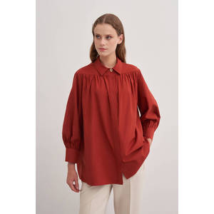 Blusa Holgada de Popelina con Bordado Floral y Cuello para Mujer - Product Image 4