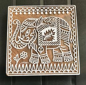 Bloque de Impresión de Madera Tallado a Mano con Diseño de Elefante: Madera de Palisandro Indio, Impresión Textil India - Product Image 1