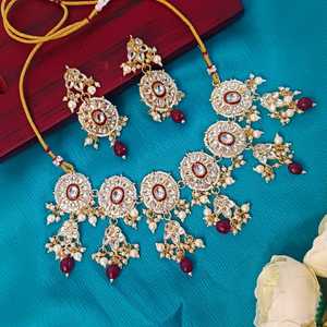 Venta al por mayor de joyería de fabricación étnica india nupcial gargantilla collar pendiente conjunto, granate - Product Image 1