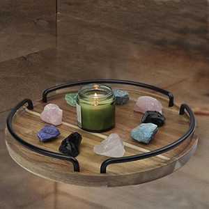 Élégant plateau rond en bois d'acacia avec poignées en métal Plateau de service artisanal pour le petit-déjeuner, les collations ou l'affichage de la table basse - Product Image 3